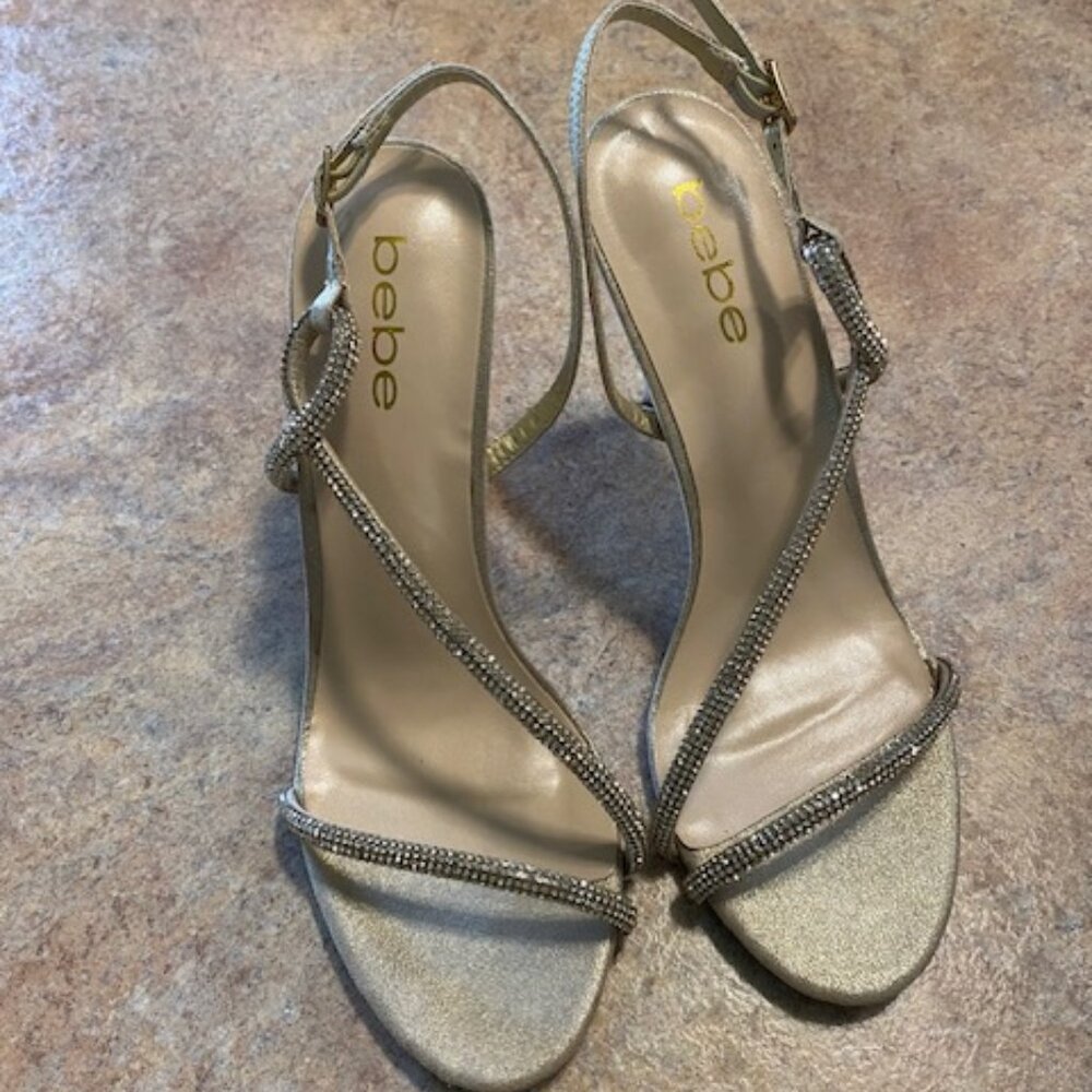 bebe Nataliya Strappy Dress Shoe size 9 Stiletto heel 4.5-Inches Gold